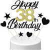 Conruich Decorazione per Torta di Compleanno 38 anni Uomo Donna, Cake Topper Happy 38th Birthday Oro Nero, Torta Torta Stella Cuore Nero per Decorazione Festa 38 anni Compleanno Donna Uomo