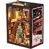 BATTREVO DIY Book Nook-Negozio di Natale - Set di Giocattoli da Costruire con Carillon e Luce LED, Kit Angolo Libri per Adulti, Puzzle in Legno, Casa delle Bambole in Miniatura, Decorazione Libreria