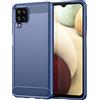 owlhold Cover per Samsung Galaxy A12 / M12, Custodia Spazzolata e Fibra di Carbonio Morbido Silicone TPU Slim Fit Case, Antiurto, Antigraffio, Antiscivolo, Protezione Grado Militare, Blu