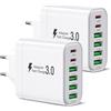 nongxiang [2 pezzi] Caricatore USB C, spina di ricarica multiporta, blocco di ricarica 52 W a 6 porte, caricatore rapido Dual PD, caricatore da parete USB C tipo C, adattatore compatibile con iPhone 12/13/14/15