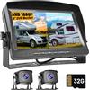 Fuluku Telecamera Posteriore Set con 9'' HD Monitor, 2 Grandangolo Impermeabile Visione Notturna Telecamera di Backup, 32G TF Card Registrazione, per 12V 24V Auto/Camion/RV/Furgone/Camper