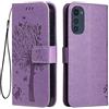 Topme Custodia in Pelle per Motorola Moto e32 / Moto e32s (6.5 Inches), [ Cover per Telefono in Stile Gatto e Albero] - Viola chiaro
