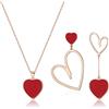 EVER FAITH Set di Gioielli da Donna con Cuori spaiati, Collana con Ciondolo Rosso Cuore di Orecchini Asimmetrici Regali per lei/Moglie/Mamma/Valentine's Day Rosa Oro Fondo