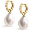 Secret & You Orecchini a cerchio da 12 mm con perla d'acqua dolce barocca 11-12 mm con ciondolo intercambiabile e zirconi per donna Secret & You - Gold Vermeil