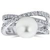 Bling Jewelry Criss Cross Geometrico Pave Cz Solitaire White Simulated Pearl Fashion Statement Ring Per Le Donne Argento Placcato Brass