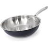 HOMICHEF 24 CM Padella per Friggere in Acciaio Inox Senza Nichel - Piano Cottura a Induzione per Wok Grigio Navy Senza Rivestimento - Padelle Atossiche per Fornelli