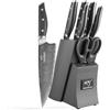 NANFANG BROTHERS Set di coltelli da cucina Damasco 7 pezzi con blocco, manico in ABS antiscivolo, set di coltelli in acciaio inox ultra affilati con blocco, coltello da chef, coltello da pane, ecc