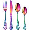 SHEUMNT Set Posate 24 Pezzi Stile Retro Arcobaleno - Elegante Servizio per 6 Persone, Posate in Acciaio Inox con Finitura Antica Barocca, Set Completo con Forchette, Cucchiai e Coltelli