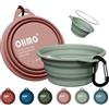 OHMO Ciotola Cane Portatile con Anello Acciaio Inox (2 pz., 400ml, Corallo+Verde Chiaro), Ciotola Pieghevole Silicone per Cani e Gatti, Kit Viaggio