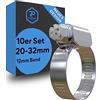 Pangaea Tech Fascette stringitubo in acciaio inox, 20-32 mm, 10 pezzi, qualità professionale secondo DIN 3017 (W2), set di fascette stringitubo per piscina, laghetto e giardino