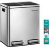 SONGMICS Cestino da Cucina, Doppio Secchio 2 x 15L per Raccolta Differenziata, Pattumiera a Pedale, Coperchi a Chiusura Morbida, Acciaio, Argento Metallizzato e Nero Inchiostro LTB30H