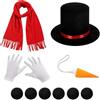 NAUZE Kit per costume da pupazzo di neve, cappello a cilindro nero con fascia, naso carota, sciarpa, guanti, pompon, palle fai da te, oggetti di scena per cosplay