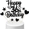 Conruich Decorazione per Torta di Compleanno 36 Anni - Cake Topper Happy 36th Birthday Nero - Stella Cuore per Festa Uomo Donna