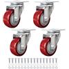 Finnhomy Set di 4 ruote girevoli da 7,6 cm, in poliuretano di alta qualità, con cuscinetto di carico da 0,7 kg, anti-usura, con viti incluse, colore: rosso