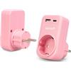 Garza - Adattatore Spina 3 in 1 con 1 Presa Schuko + 1 USB-A QC3.0 + 1 USB-C PD20W, Ricarica Rapida 20W, Protezione Bambini, 3680W, Portatile e Sicuro - Rosa