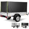 BONJUME Telone Per Rimorchio 210x114x90cm, Materiale PVC 420D con Occhielli E Corda Per Telone Strisce Riflettenti Occhielli Rinforzati Copertura Parasole Impermeabile Telone In Tessuto Per Rimorchi Per Auto