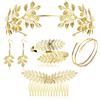 ORAZIO 5 Pezzi Dea Greca Costume Accessori Set per Donna Dea Greca Tiara Dorato Romano Foglia Alloro Fasce Capelli Bracciale Avambraccio Oro Greco Foglia Orecchini Pendenti Decorazioni