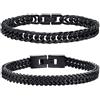 FLHEART Bracciale Uomo Acciaio - Bracciale Cubano in Acciaio Inox con Chiusura Uomo Donna Gioielli 2PCS Nero 19CM Braccialetto Catena Cubana, Regali di Moda per Ragazzo Papà