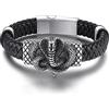 GOLDCHIC JEWELRY Braccialetti in pelle da uomo, stile punk gotico serpente / teschio nero, braccialetto multistrato in corda di pelle incrociata 19-23 cm, Pelle