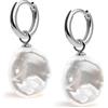 Secret & You Orecchini a cerchio da 12 mm con ciondoli intercambiabili Keshi perla coltivata d'acqua dolce 13-14 mm per donne Secret & You - Argento sterling 925 placcato rodio
