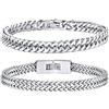 FLHEART Bracciale Uomo Acciaio - Bracciale Cubano in Acciaio Inox con Chiusura Uomo Donna Gioielli 2PCS Argento 19CM Braccialetto Catena Cubana, Regali di Moda per Ragazzo Papà