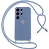 Oelrstfe Cover per Samsung Galaxy S26 Ultra 5G con Cordino,Custodia Silicone Morbido Sottile con Motivo Cuore e Collana Laccio Tracolla,Antiurto Antigraffio Corda Collo Regolabile Protettiva Case,Blu