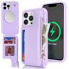 SailorTech Custodia per iPhone 13 Pro Custodia in Pelle con porta carte di credito mag safe, iPhone 13 Pro Custodia con slot per carte di credito Portafoglio Zipper per donna-Viola