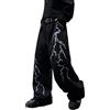 Zewool Jeans da uomo con ricamo baggy Hip Hop Y2K a forma di gamba larga skater pantaloni denim streetwear, A20 nero, L