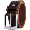 Lindenmann Mens Leather Belt/Mens Belt, full grain leather belt, buffalo leather 4 mm, in 3 colors, cognac/dark brown/black, Größe/Size:125, Farbe/Color:marrone
