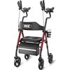 VOCIC Deambulatore pieghevole leggero con seduta,Poggiaavambracci imbottiti | Z22 GelSoft-Walker con braccioli regolabili e portabicchieri,deambulatore per anziani, Ergo-sedile & schienale,Max136kg,rosso