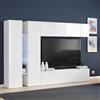 Dmora Parete Attrezzata Costanzo 30x280x180h cm Bianco Lucido 15 Ripiani 4 Ante, Apertura Battente e a Ribalta Made in Italy