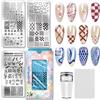 PH PandaHall 3 piastre per stampaggio unghie con punta francese, linea scozzese, modelli per nail art, luna, stella, fiore, unghie, stencil, fiocco, cuore, unghie, design per donne, manicure domestica