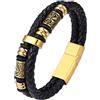 Bestyle Bracciale Uomo Vichingo Oro in Pelle 21cm, Bussola Nordica con Chiusura Magnetica, Bracciale Multistrato Impermeabile e Anti-Sudore per Sport, Regalo per Uomo