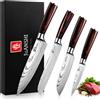 JUANSHI® Set di 4 coltelli da cucina professionali in acciaio inox, lame affilate, con coltello Santoku, coltello da cuoco, coltello da pane e coltello universale, accessorio perfetto per