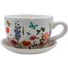 Dekohelden24 Vaso per Fiori, Vaso per Piante, Vaso per Fiori con Manico in Ceramica, Motivo Prato Floreale, Lunghezza 20 x 15 x 12 cm
