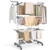 SONGMICS Stendibiancheria, Stendino Pieghevole a 4 Livelli, con Ruote e Ali Richiudibili, 63,5 x 125,5 x 173 cm, Capiente, Uso Interno ed Esterno, Bianco Nuvola e Grigio Tortora LLR703WZ02