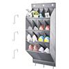 LJEC Organizer per scarpe da appendere, con gancio, porta scarpiera con 14 tasche profonde per armadio, organizer da appendere alla porta per campeggio, armadietto, dormitorio e camper, grigio