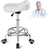 YEEZEE Sgabello da sella per cavallo anti-mal di schienale, sgabello ergonomico con ruote, sgabello estetico regolabile in altezza da 46 a 59 cm, sgabello con ruote imbottite per dentista, bianco