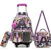 HTgroce Zaino Trolley Scuola Elementare Bambina（Lettera A） - Set 3 in 1 Zainetto con 2 Ruote, Porta Pranzo e Astuccio, Ideale per Ragazze 6-12 Anni