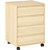 HOMCOM Mobiletto per ufficio con 4 cassetti scorrevoli in legno effetto legno chiaro su ruote