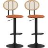 HOMCOM Set di 2 sgabelli da bar chaises de bar regolabili in altezza con schienale in rattan e poggiapiedi, marrone