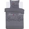 VISION LOVE - 100% cotone - Set Copripiumoni 140 x 200cm con 1 federa 65 x 65cm per letto singolo - Tessuto morbido e confortevole - Colore: grigio scuro - Certificato Oeko-Tex
