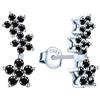 MicVivien - Orecchini da donna a forma di fiore, in argento 925, con zirconi, Zirconia cubica Argento sterling, zirconia cubica (nero)