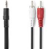 NEDIS Cavo audio stereo, connettore da 3,5 mm, 2 connettori RCA, nichelato, 1,50 m, rotondo, nero, sacchetto di plastica