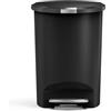 simplehuman CW1355 cestino semi-rotondo con pedale, pattumiera da cucina, plastica nera, 50 L