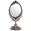 JUXYES Specchio da tavolo in metallo antico decorativo per il trucco con supporto, specchio cosmetico vintage girevole su entrambi i lati con cornice, specchio ovale da scrivania retrò per bagno