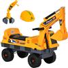 Ruspa Giocattolo 2 in 1 con Escavatore e Mordente, Vano Nascosto, Gioco Cavalcabile Bambini 2-3 Anni, 90x28x58cm, Giallo