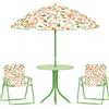 Set da giardino per bambini 2-5 anni con tavolino rotondo, 2 sedie pieghevoli e un ombrellone, verde