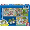 Schmidt Spiele 56580 - Puzzle da 3 x 24 pezzi, motivo: vigili del fuoco, in cartone erboso