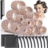 GeeRic 33pz Bigodini per Styling Capelli, GeeRic 18 Bigodini Autoadesivi+12 Fermagli per Capelli+2 Magic Bangs+Pettine DIY Rullo di Bigodino per Capelle Lunghi/Corti/Parrucchiere(Diametro:4.4/3.6/2.5CM)